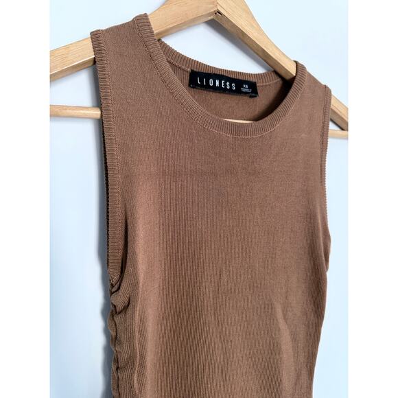 LIONESS revolve camel brown ruched Military Minds thick stretch mini dress - Picture 8 of 10